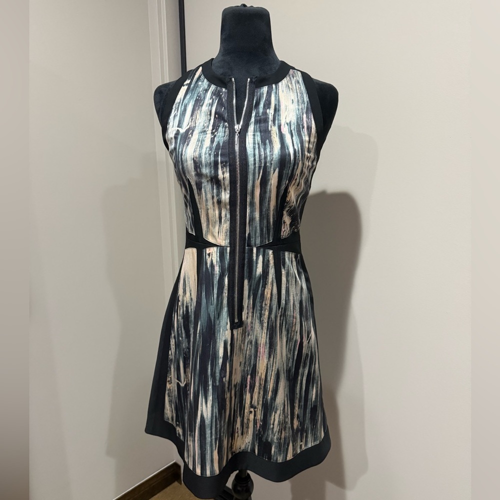 Rebecca Taylor Black And Cream Striped Mini Dress